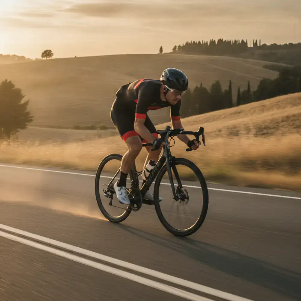 Cyclist sprinting on a road bike capturing pure speed