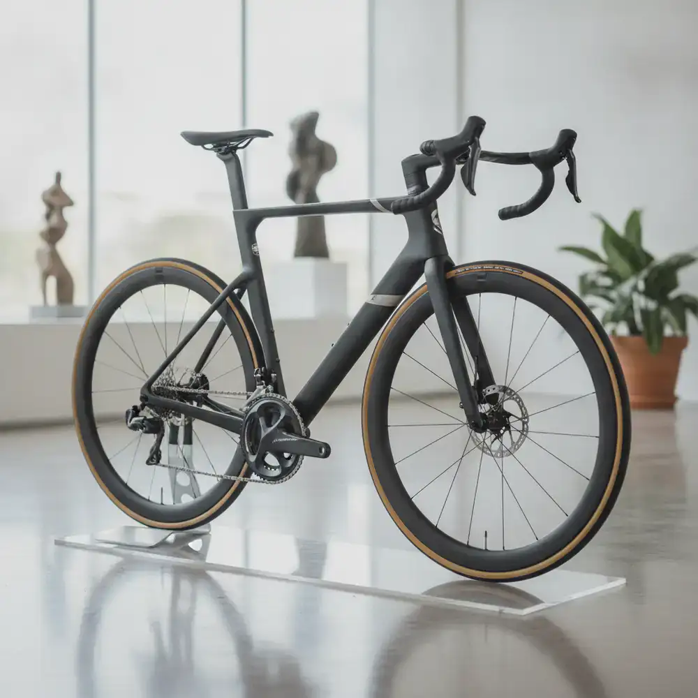 Sleek aerodynamic road bicycle on display
