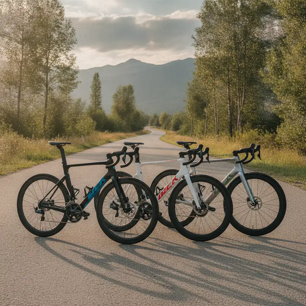 High performance sports bicycles positioned outdoors